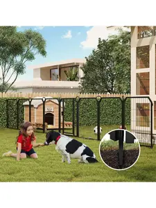 Modular Dog Playpen System Pro - 24" H Metal Pet Fence With 360° Rotating Connectors, Hexagon/Octagon Custom Shapes & Weatherproof Coating For Indoor/Outdoor Use (16 Panels, Black)