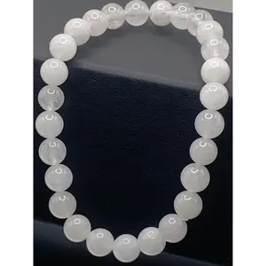 White chalcedony semi precious stone/crystal beaded elastic bracelet