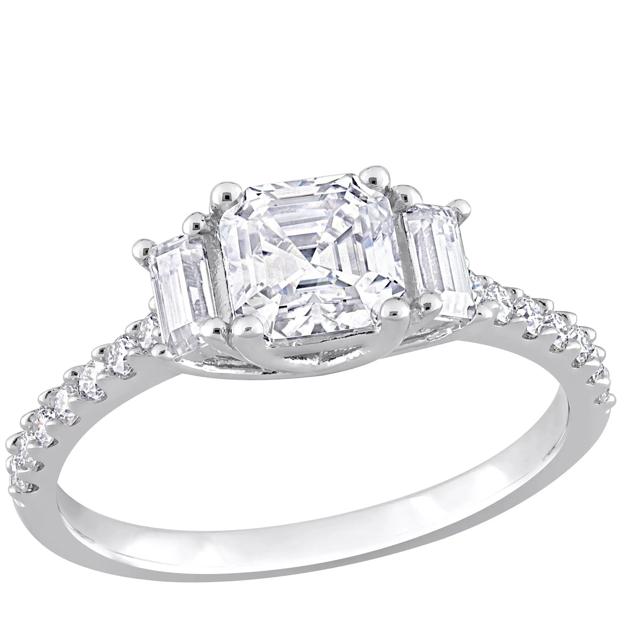 MoissanIce Moissanite 1.35 cttw 3-Stone Ring, Sterling Silver
