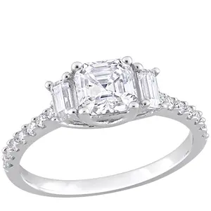 MoissanIce Moissanite 1.35 cttw 3-Stone Ring, Sterling Silver