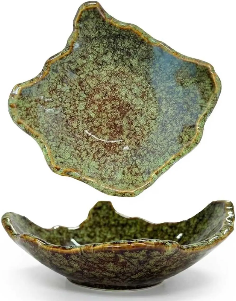 8" Small Ceramic Decorative Bowl 1 Piece - Irregular Rim Reactive Glaze Candy Bowl Berry Bowl Entryway Catchall Japanese Style Fruit Dish for Tabletop Home Decor Green Reactive Glaze