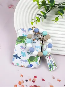 Cute Animal Print Card Holder Keychain, Small Portable Design with Matching Beads, Stores Keys Money Documents, Perfect Gift for Friends and Mom, Cute Soft Keychains