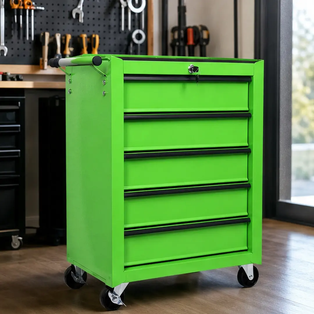20-Inch Rolling Metal Tool Chest with 5 Drawers, Steel Tool Storage Cabinet with Ball Bearing Slides, Mobile Workbench for Garage Workshop, Multiple Color Options Available, Black/Blue/Green/Grey Color Options, Steel Material