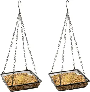 2 Pack Hanging Bird Feeder Tray, Platform Metal Mesh Seed Tray for Bird Feeders