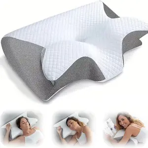 Miyubest Memory Foam Neck Pillow, Dual Function Multi-Use, Side Abdominal Support, Cool Breathable, Adjustable Curve Memory Cotton Pillow