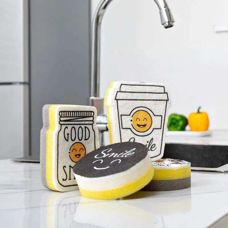 EW Smile Sponge Block High-Density Dishwashing Sponge Kitchen Household Cleaning Sponge Dishwashing Cloth Scouring Pad