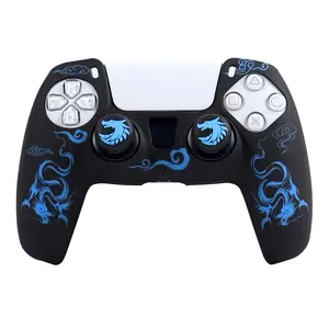 RALAN Dragon Pattern Silicone Game Controller Protective Case with 2 Thumb Grips, Anti Slip Soft Protective Case, Console Accessories for PS5, Thumbstick Grips