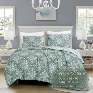 3 Piece Matelassé Coverlet Set, Soft Cotton Blend Lightweight Bedspread with Classic Damask Pattern, Reversible Quilt Bedding Set with 2 Pillow Shams, Queen King