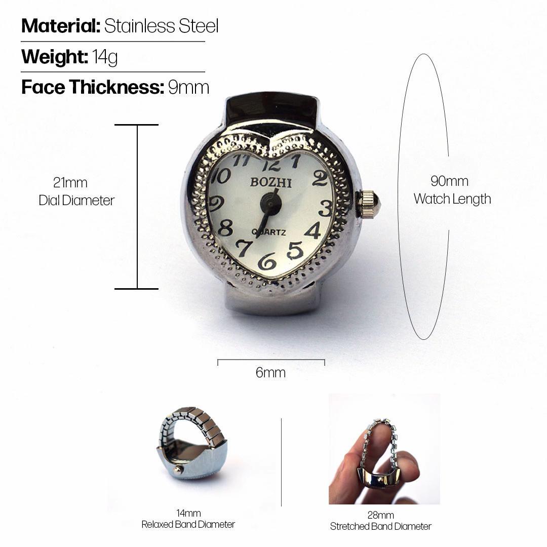 Heart-Shaped Ring Watch — Unisex Adjustable Mini Fingertip Clock | Y2K Creative
