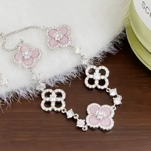 Four-Leaf Clover Jewelry Set: Dainty Necklace, Bracelet & Ear Studs, Silver-Plated with Sparkling Cubic Zirconia, Lucky Clover Design, Elegant Fashion Jewelry for Women, Perfect for Daily Wear, Birthday Gift, Valentine's Day & Party Accessory