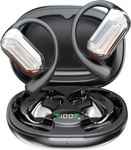 Open Ear Bluetooth 5.4 Earbuds, Wireless Headphones with Built-in Mic, Waterproof Design, LED Display, Charging Case, Black Minisox23ows - Audio Headset Electronic Alloy Bone Cable Connection Silicone Space Titanium