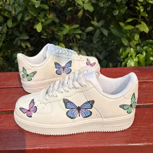 Handmade Multicolour  Butterfly Custom White Running Sneakers for Men & Women
