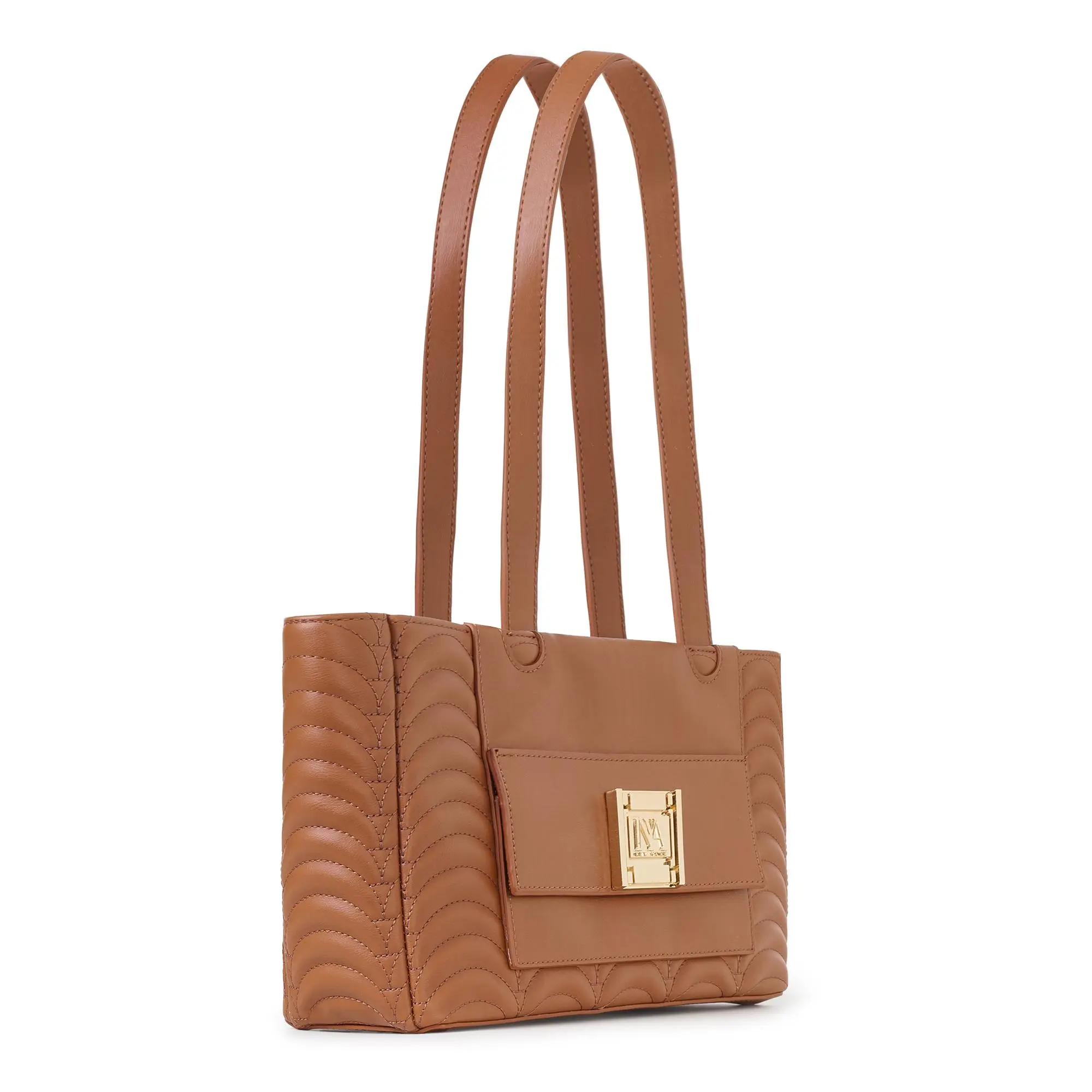 INYA NEW YORK ANN Women's Tan Faux Leather Shoulder Bag with
