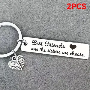 2pcs Funny Keychain Best Friend Gifts For Women Men - Friendship Keychain BFF Birthday Christmas Key Ring Gift For Best Friend Female Male