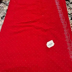Georgette Red Saree with Fals Pico - Traditional Women's Dress