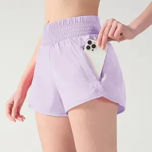 Women's Athletic Shorts, High Waisted Running Shorts, Pocket Sporty Short, Gym Elastic Workout Shorts