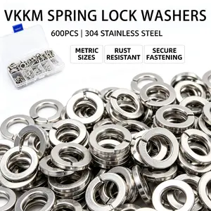 VKKM 600Pcs M2-M12 304 Stainless Steel Spring Lock Washers Kit, Metric Split Elastic Washers for Industrial Construction Fastening