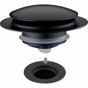 Matte Black Tub Drain Stopper, Pop Up Universal Tub Dain Tip Toe Bathtub Drain Stopper, Fit 1.375 to 1.5 Inches, Replaces Lift and Turn, Tip-Toe and Trip Lever Drains for Tub, EZ Installation