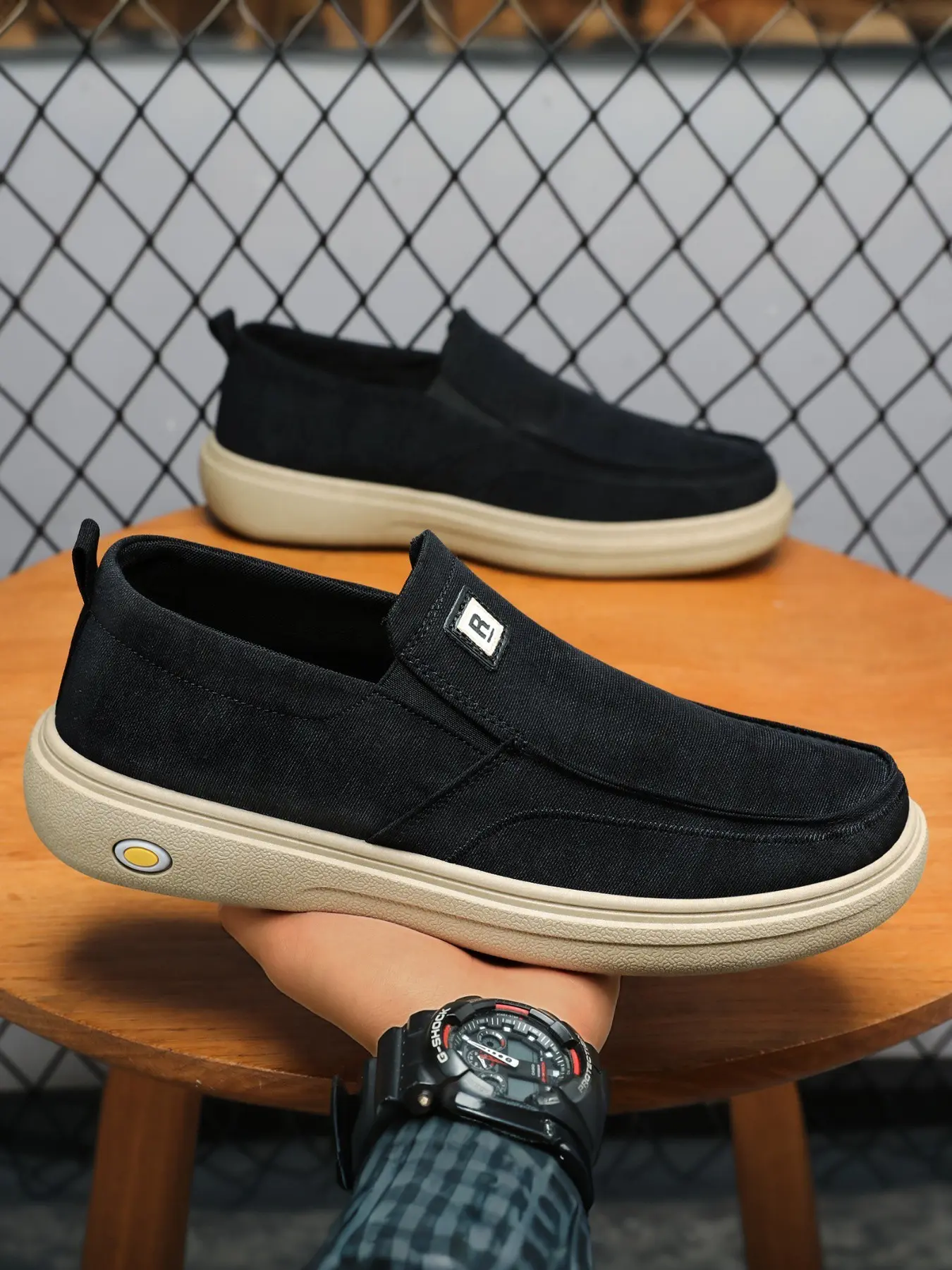Men's Casual Canvas Slip-On Loafers - Lightweight Walking Shoes with Beige Sole for Daily Commute, Outdoor Walks and Casual Streetwear Footwear