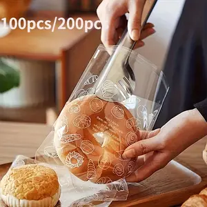 100pcs/200pcs Thick Transparent Plastic Bread Bags, Durable PP Material, Ideal for Fresh Bread, Sandwiches, Donuts, Freezing & Kitchen Storage