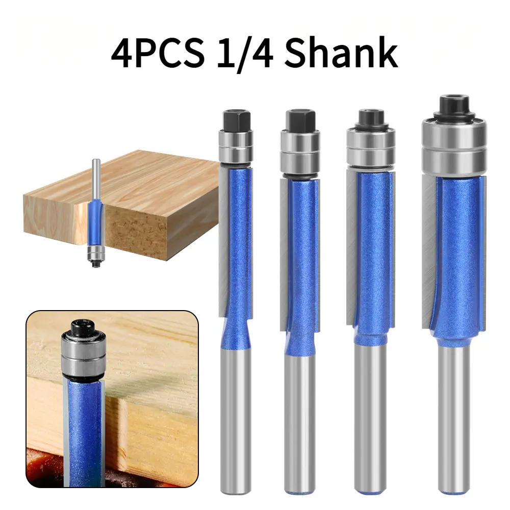 1/4-Inch Shank Metal Dual-Bearing Flush Trim Router Bit Silver-Blue ...