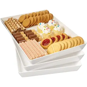 Acrylic White Plastic Serving Trays (Set of 3) 15" x 10" |   Large Reusable Rectangular Party Platters |   Serve Appetizers, Fruit, Veggies, & Desserts