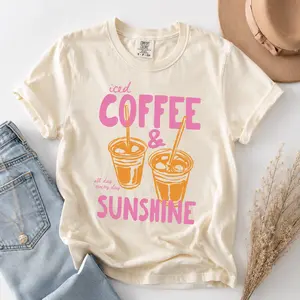 Comfort Colors Iced Coffee And Sunshine Vintage T-shirt Iced Coffee Lover Gifts Summer Tshirt Summer Vibes Coffee Summer Vibes Tee - TrendWear USA