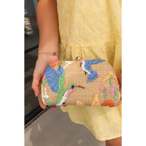 Weston Hummingbird Raffia Clutch Purse