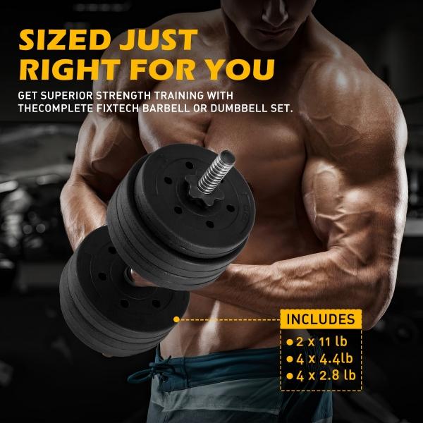 FIXTECH 66LB 2 in 1 Olympic Adjustable Weight Set with Curl bar Used As Barbell for Family fitness, Black