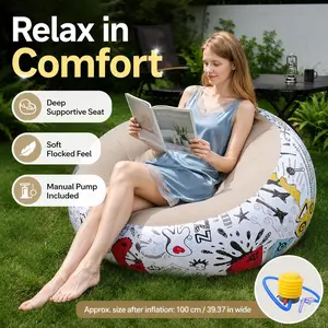 Inflatable Bean Bag Chairs  Outdoor Blow up Camping Chairs Inflatable Lazy Sofa Folding Portable Bean Bag Loungers Couch for Movie Night  Beanless Bag Inflatable Lounge Chair: Corduroy Textured Flocking – Durable Vinyl – Folds Compactly