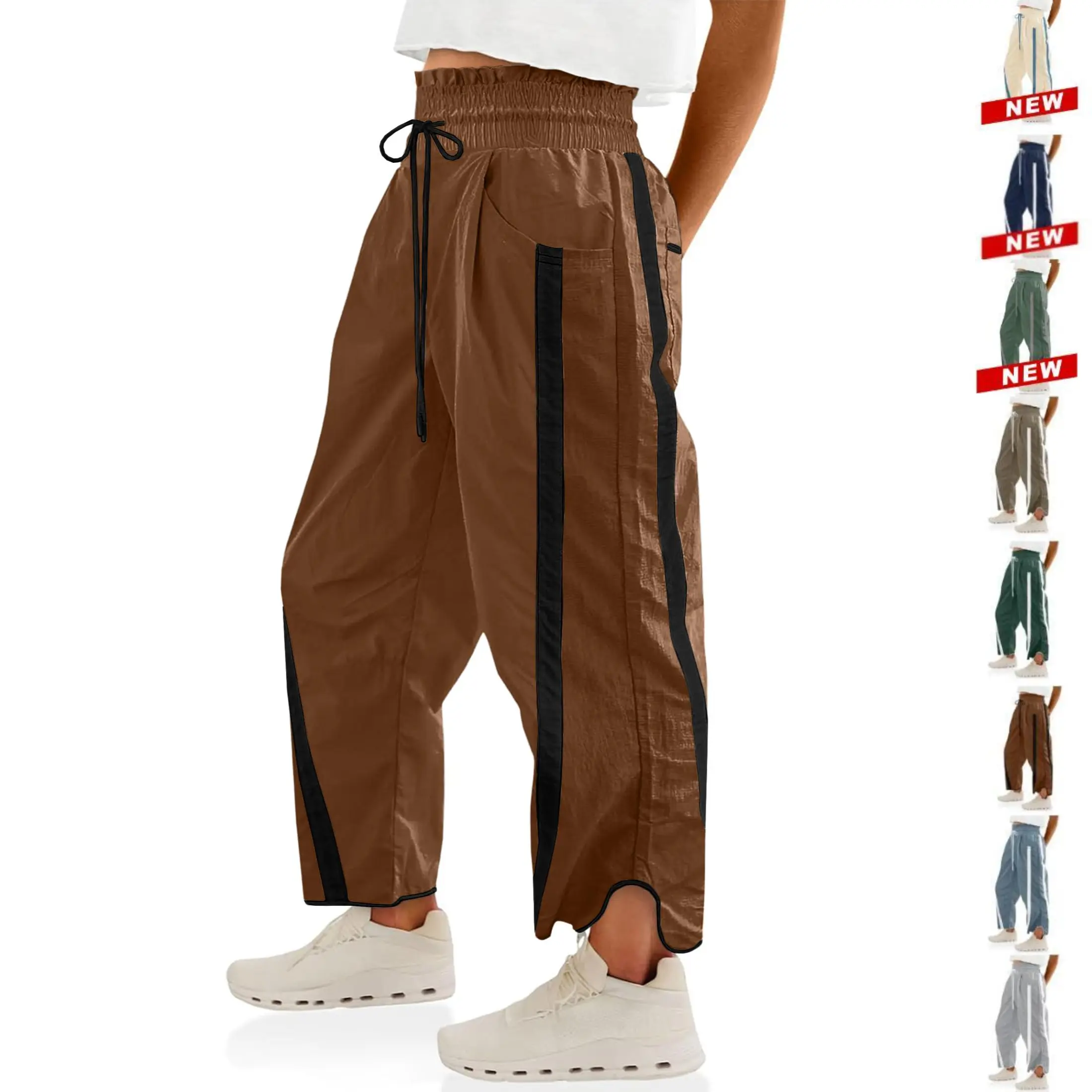 JovenPara Women's Track Pants Baggy Wide Leg Pants Contrast Color High Elastic Waisted Casual Loose Fit Trousers Drawstring Workout Track Pants with Pockets Bottom Womenswear