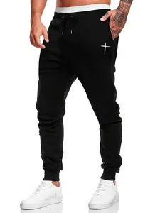 Men's Regular Fit Cross Print Drawstring Waist Sweatpants, Casual Pocket Jogger Pants for Fall & Winter, Fashion Men's Trousers for Daily Wear