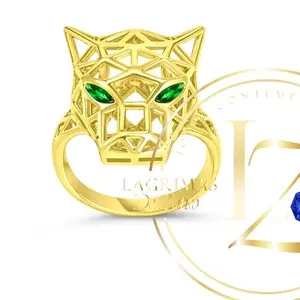 COD1002   Panther Green Eyes Fashion Ring for Everyday Wear Gold Plated with Emerald Eyes