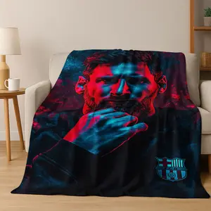 Fashion Football Star M-Messi Goat Cartoon Art Flannel Blanket,Cozy Soft Throw Blanket For Home Bedroom Bed Sofa Picnic Cover