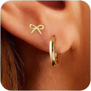 Small Hoop Earrings Set for Women,14K  Plated Dainty Small Huggie Hoop Earrings For Women,Flat  Stud Earrings, Earrings Stack Sets For Multiple Piercing, Dangle Cartilage Earrings For Women Trendy  Gifts