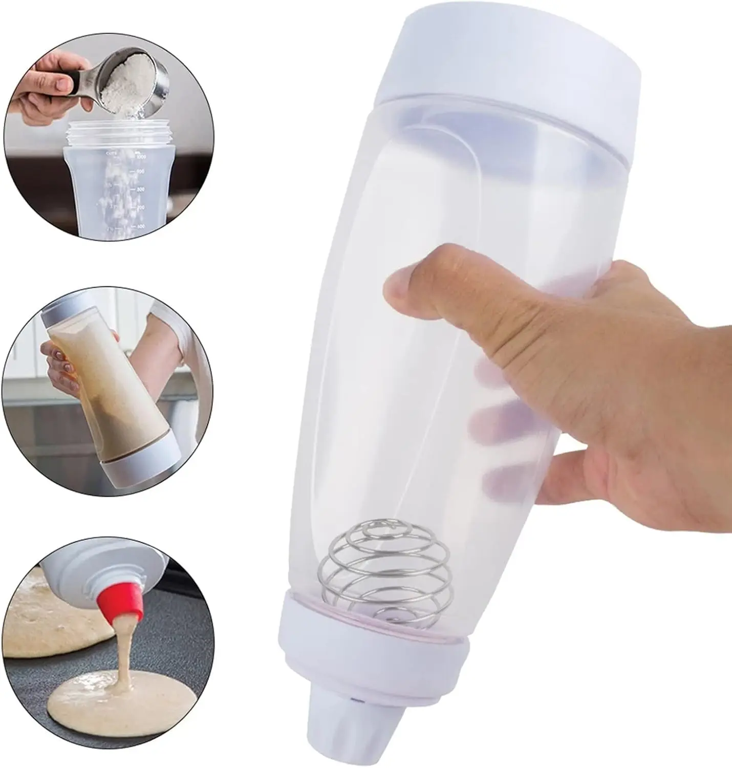 2 in 1 Pancake Batter Dispenser and Mixer with BlenderBall for Pancakes Waffles Muffins & Cupcakes Easy Pour Spout Reusable Plastic Silicone Kitchen Bakeware 4.5 Cup Capacity Thanksgiving cooking utensils Value Pack TikTokShopBlackFriday Christmas