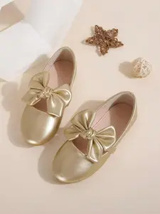 2026 Spring Summer Kids Flat Shoes, Bow Decor, Bowknot Design Shoes, Cute PU Leather Round Toe, Non-Slip Rubber Sole, All Seasons, Shoes Girls