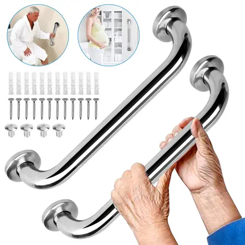 2Pcs Stainless Steel Wall Mounted Grab Bar for Elderly Handicapped Bathroom Safety and Shower Tub Handle Support