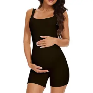 WorkoutRomperPregnancyYogaRibbedOnePieceSeamlessTankTopJumpsuitBlackActivewearStylishActivewear