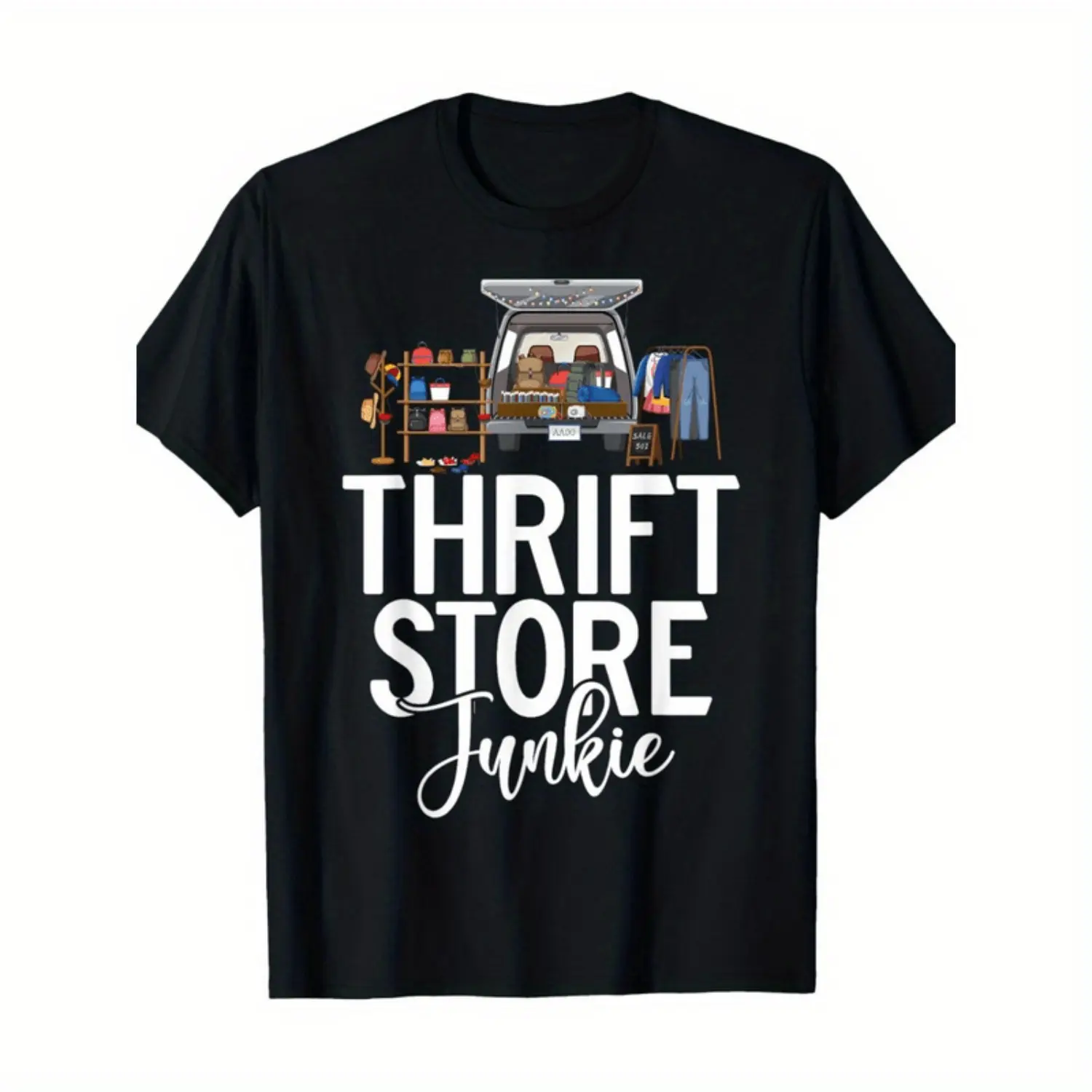 [100% Cotton] Independence Day Tee 1Pc Thrift Store Junkie Geometric Pattern T Shirt 100 Cotton Short Sleeve Regular Fabric Machine Washable Black -1 CottonVibe Tshirt T-Shirt For Men And Women