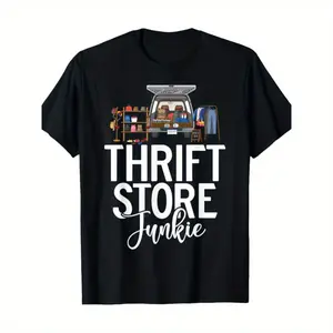 [100% Cotton] Independence Day Tee 1Pc Thrift Store Junkie Geometric Pattern T Shirt 100 Cotton Short Sleeve Regular Fabric Machine Washable Black -1 CottonVibe Tshirt T-Shirt For Men And Women 🥇 👑