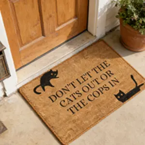 Cute Cat Welcome Mat, Funny Doormat, Don't Let The Cats Out Don’t Let The Cats Out or The Cops In! Welcome Front Door Mat Outside Entrance Mats Rugs for Patio Entry Home Decor Indoor Floor Rug
