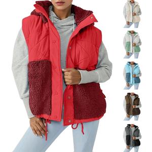 Imily Bela Womens Winter Sherpa Fleece Vest Stand Collar Button Down Sleeveless Jacket Casual Hooded Coat Outerwea