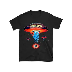 Boston Band Tshirt Poster Shirt Spaceship Rock Band T Shirts for Men Black