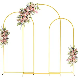 Arch Backdrop Stand Set of 3 Gold Wedding Arch Stand 7.2FT & 6.6FT & 6FT Arched Backdrop Frame for Birthday Baby Shower Graduation Decoration