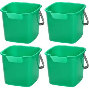 4 Pack Sanitizing Buckets, 3 Quart Small Cleaning Buckets, Square Detergent Pail with Spout and Handle, Plastic Utility Bucket for Home Kitchen School Offices Commercial Use, Green