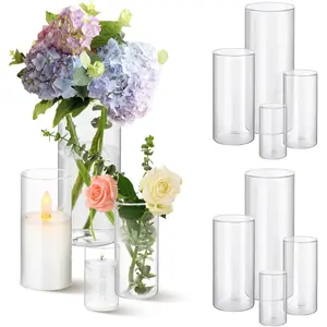 12 count Clear Glass Cylinder Vases, 4, 6, 7.5, 10 Inch Tall Cylinder Vases for Centerpieces,Glass Flower Vase Hurricane Floating Candle Holder Vase for Table Shelf, Wedding, Party,Home & Office Decor