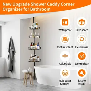 Rust-Resistant Shower Caddy Corner Organizer for Bathroom,4 Pcs Baskets with Baseplate,with Tension Pole Extend Steel Cleaning