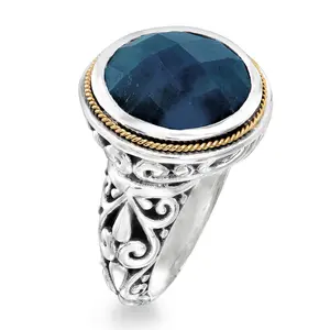 Women's Balinese-Style Artificial Gemstone Engagement Rings - Antique, Retro, Colored Gemstone, Blue Stone, Decorative Engraving Rings for Evening Events & Everyday Wear, Antique Rings