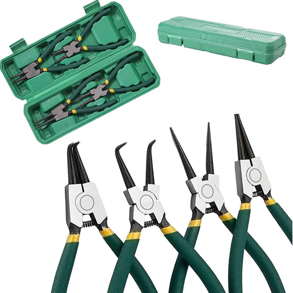 4Pcs Snap Ring Pliers Set, Internal & External Circlip Pliers with Straight & Bent Jaw, Heavy-Duty Spring Loaded Pliers for Retaining Rings, Hoses & Gaskets Removal
